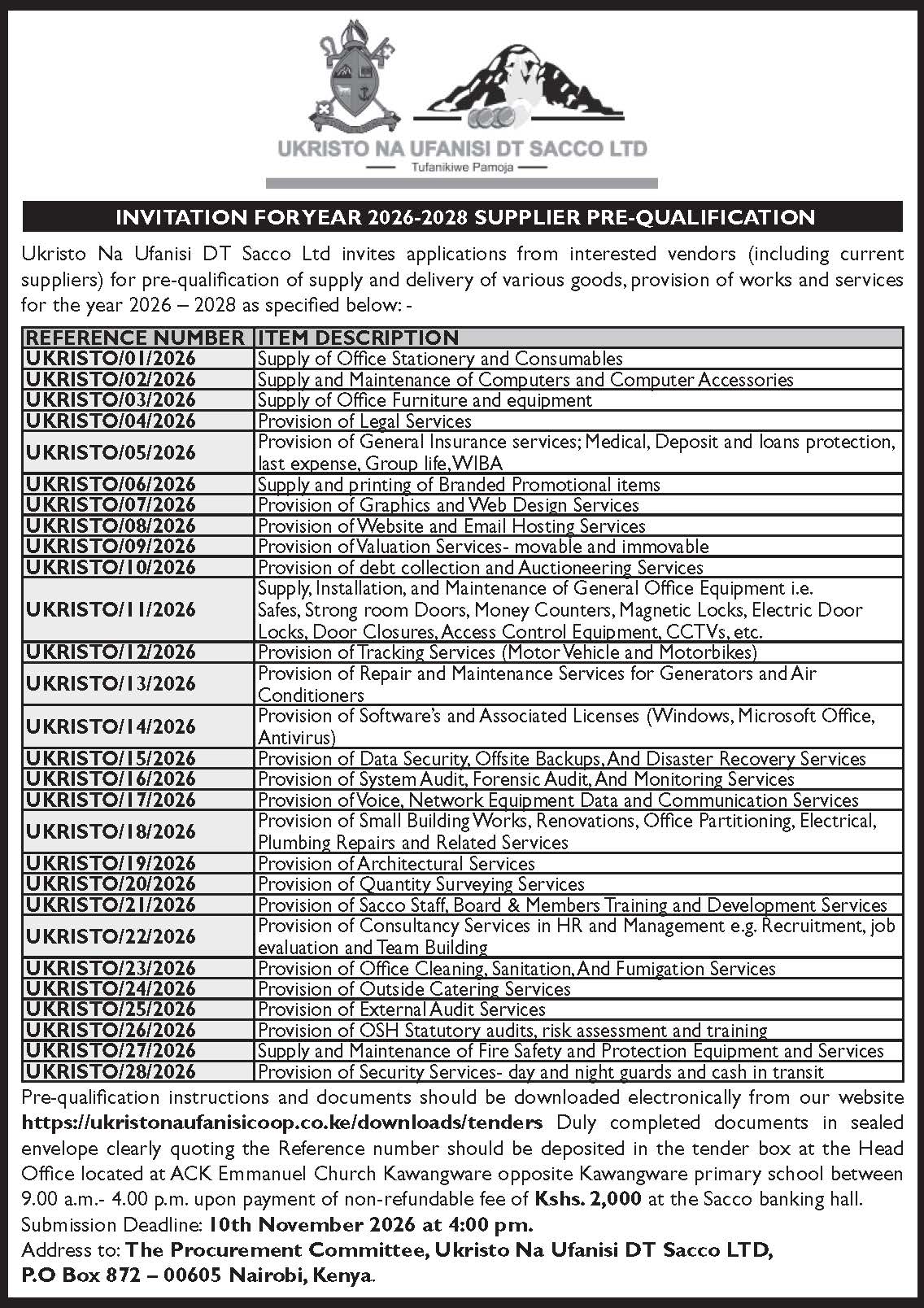 Download Pre-Qualification Document 2026-2028